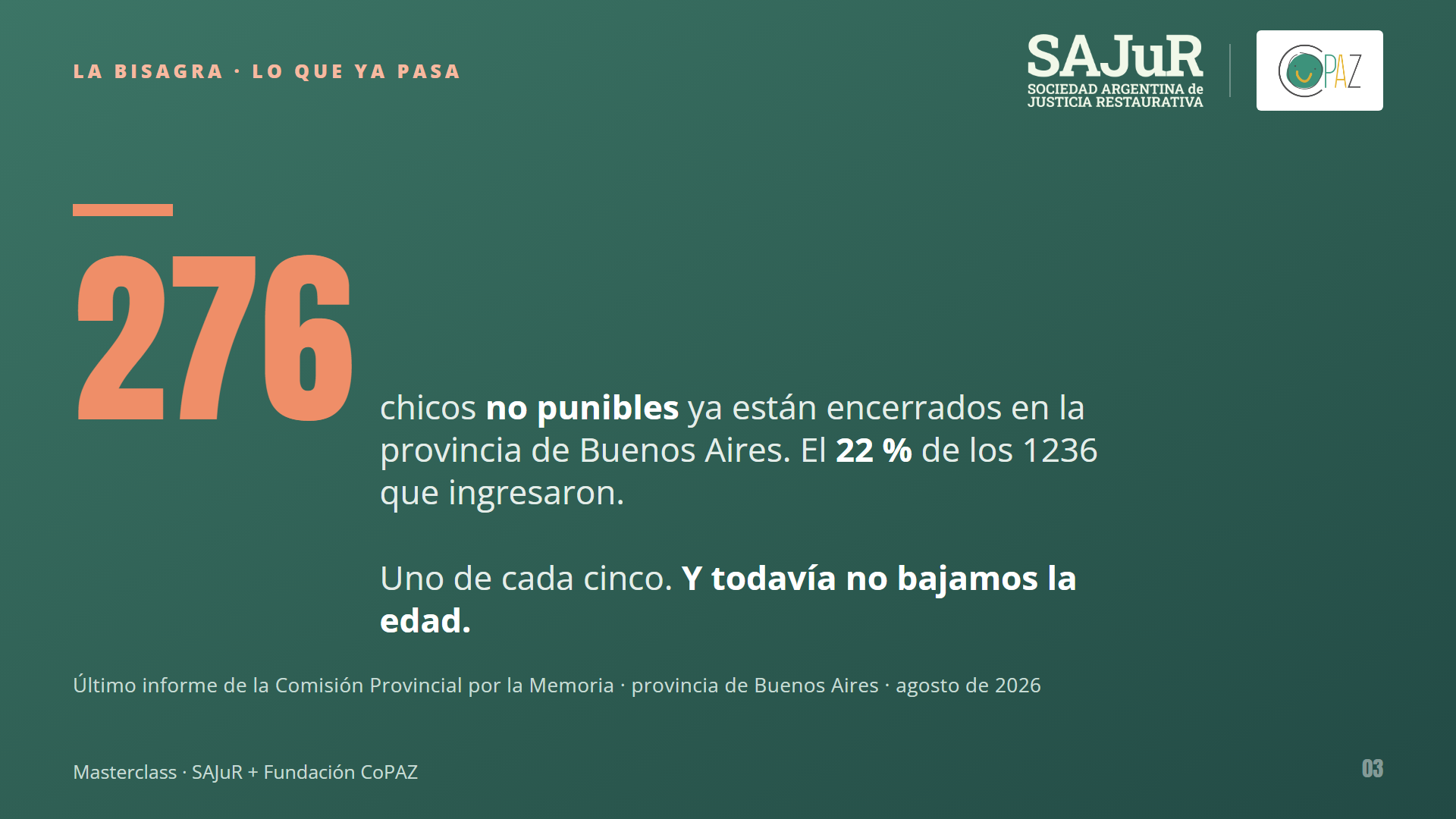 Placa de la clase: 276 chicos no punibles ya est&aacute;n encerrados en la provincia de Buenos Aires, el 22 % de los 1236 que ingresaron. Uno de cada cinco.